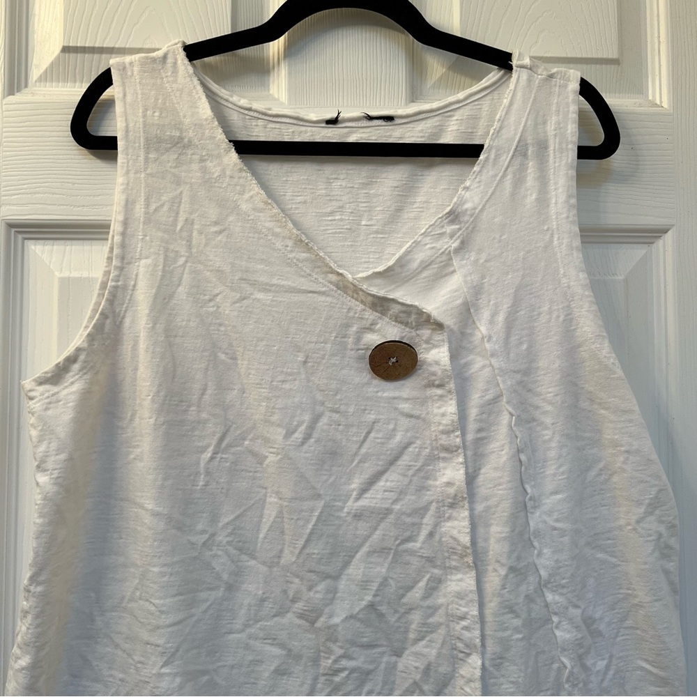 White Tank Top with Wood Button